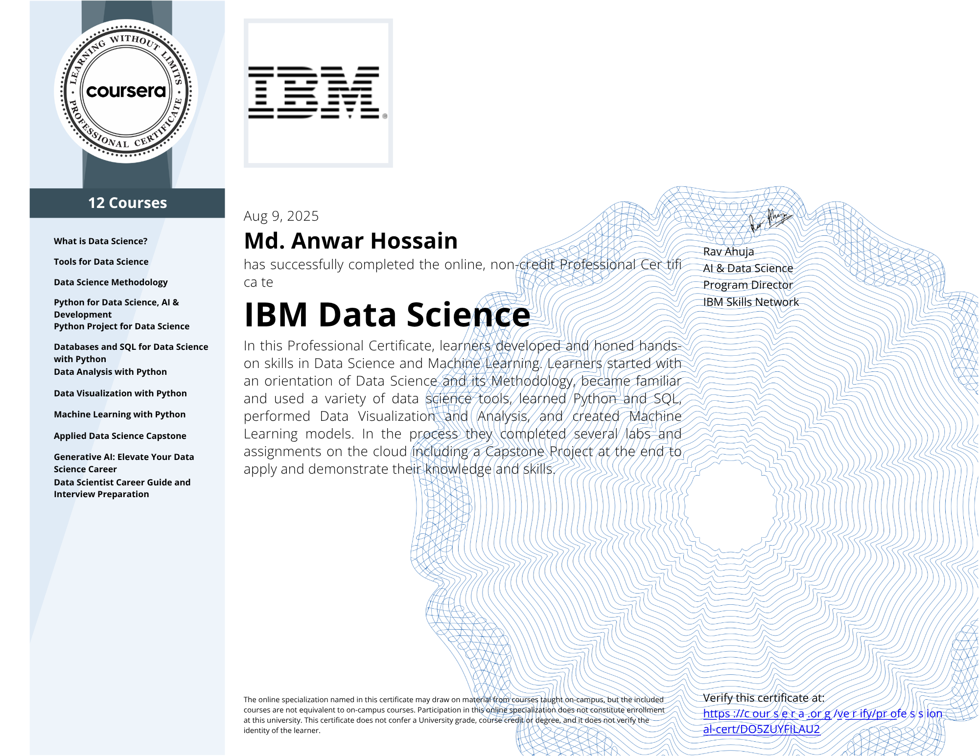 alt="IBM Data Science Certificate, Md. Anwar Hossain"