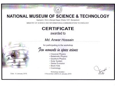 Certificate of Space Science