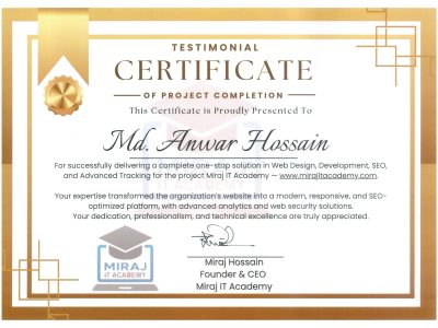 alt="Experience Certificate of Miraj IT Academy"
